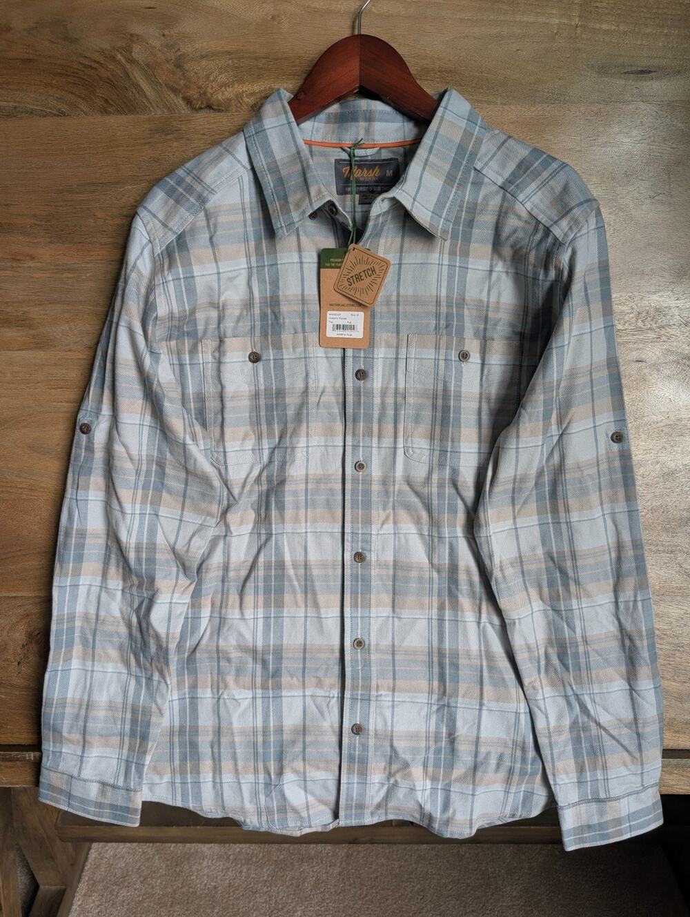 NWT Marsh Wear Westerly Flannel Shirt Men Medium Fog Plaid Long Sleeve Button-Up